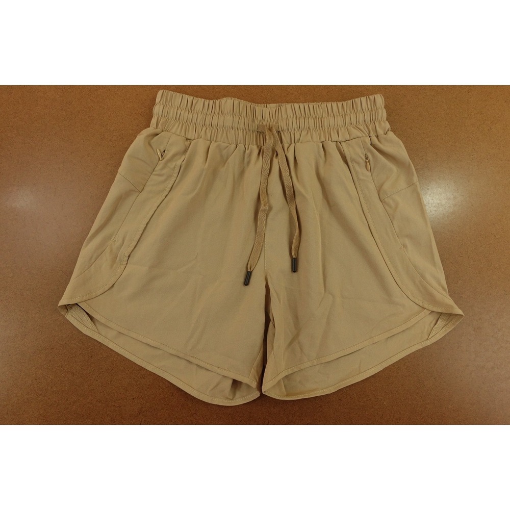 Ksmien Womens Size Small Khaki High Rise Pocketed 4" Inseam Running Shorts NWT